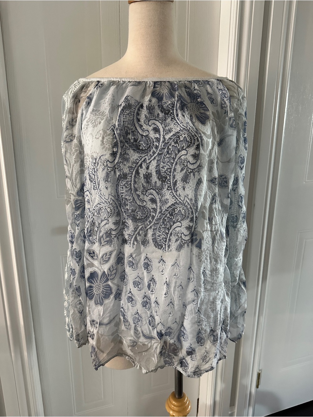 Tempo Paris Off-Shoulder Paisley & Floral Blouse - White & Blue